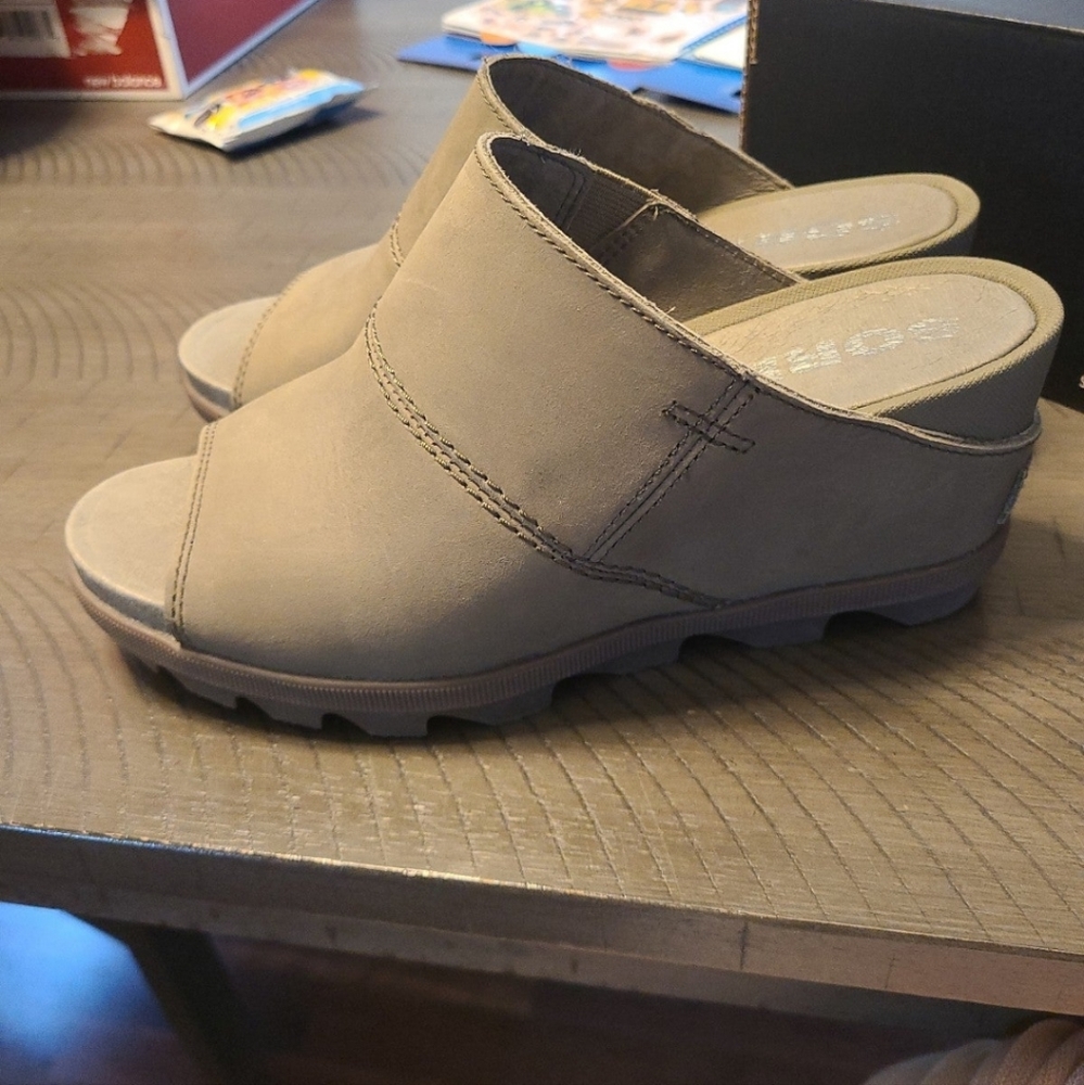 Sorel Joanie ii wedge slide on sandals grey size 8
